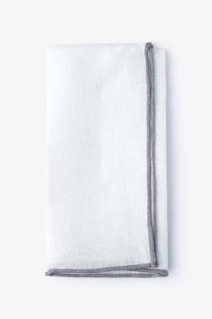 Ties Gray Edged Linen White Pocket Square White&LightGray Clearance