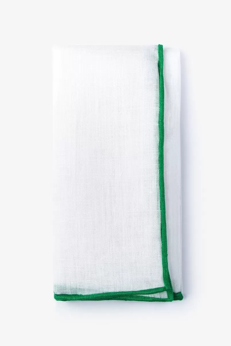 Ties Green Edged Linen Pocket Square Green&White Discount