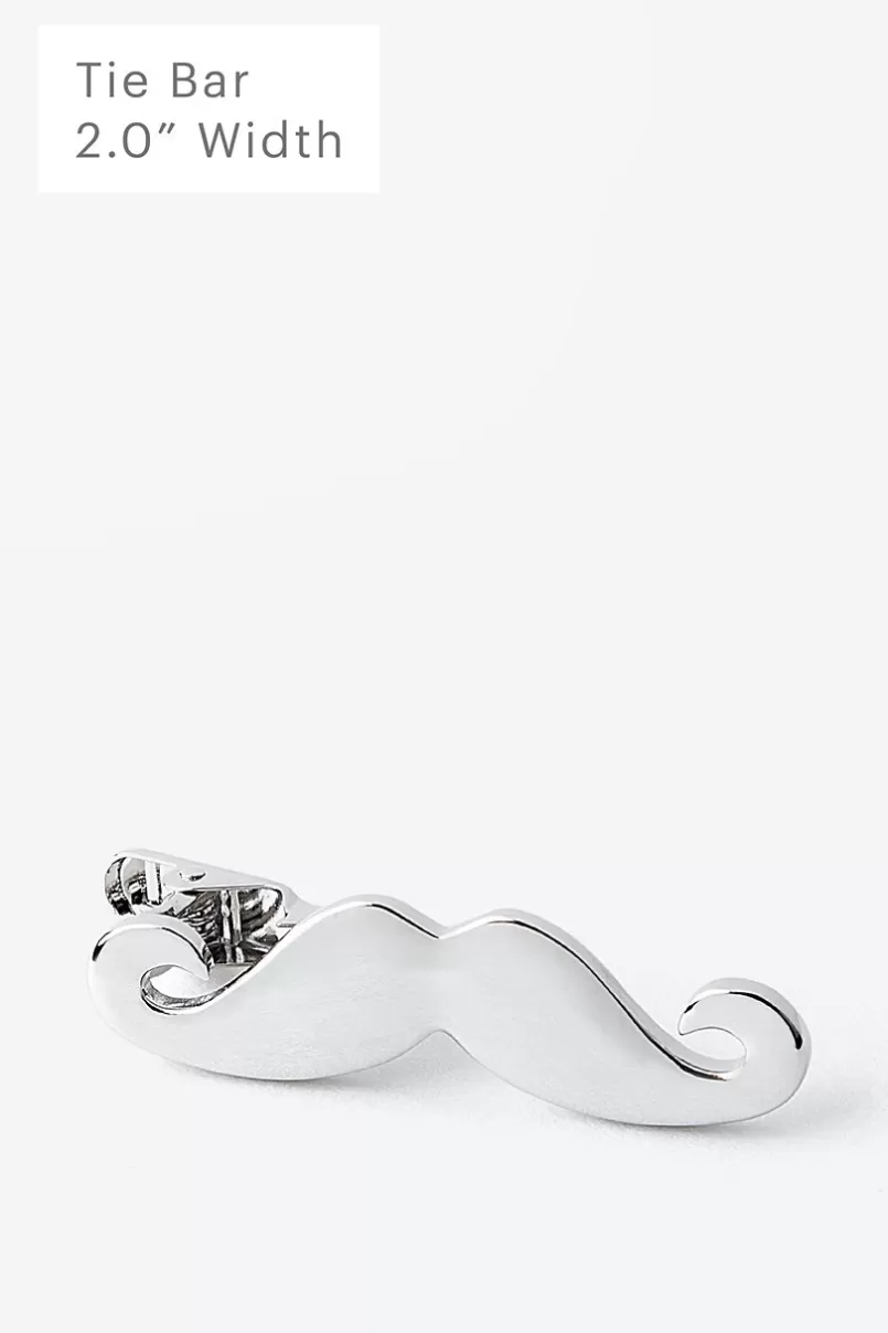 Ties Handlebar Mustache Tie Bar Silver Flash Sale