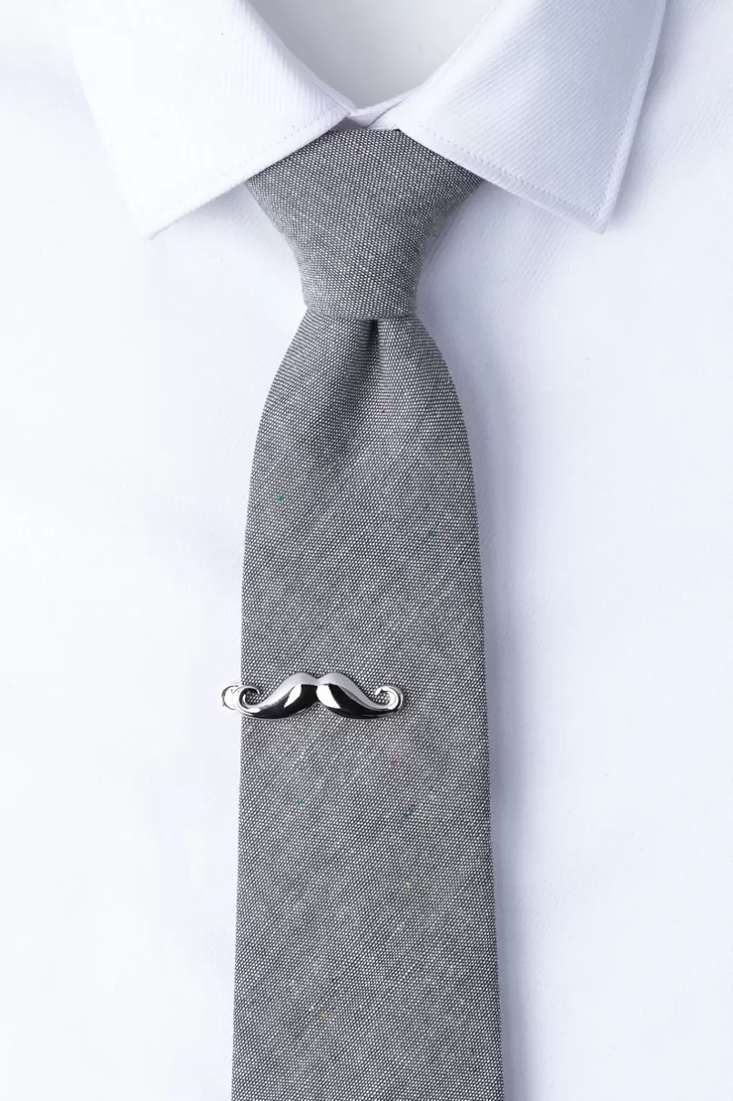 Ties Handlebar Mustache Tie Bar Silver Flash Sale