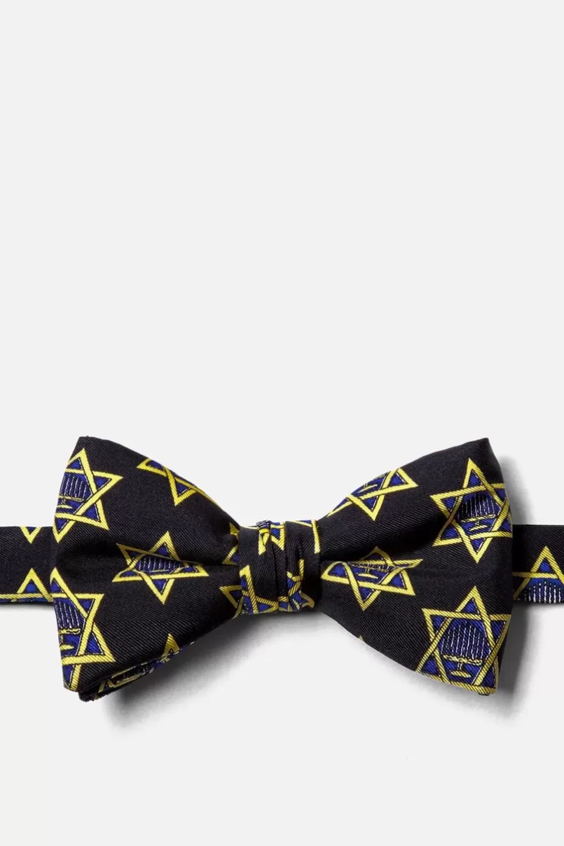 Ties Hanukkah Menorah and Star Black Pre-Tied Bow Tie Discount