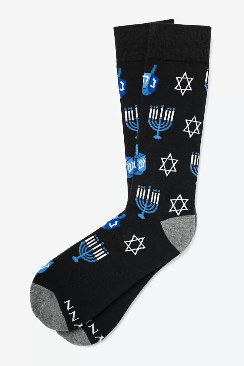 Ties Happy Hanukkah Black Sock Cheap