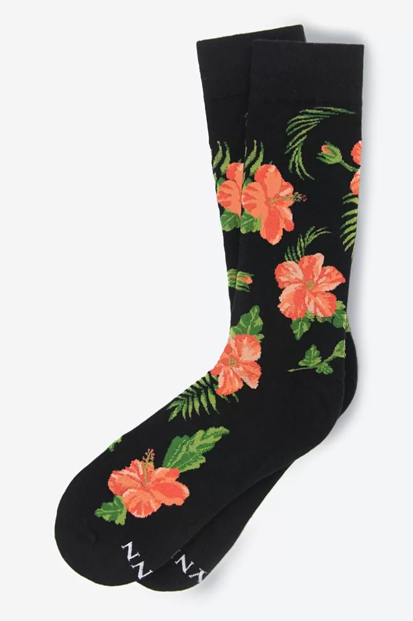 Ties Hibiscus Floral Sock Black Clearance