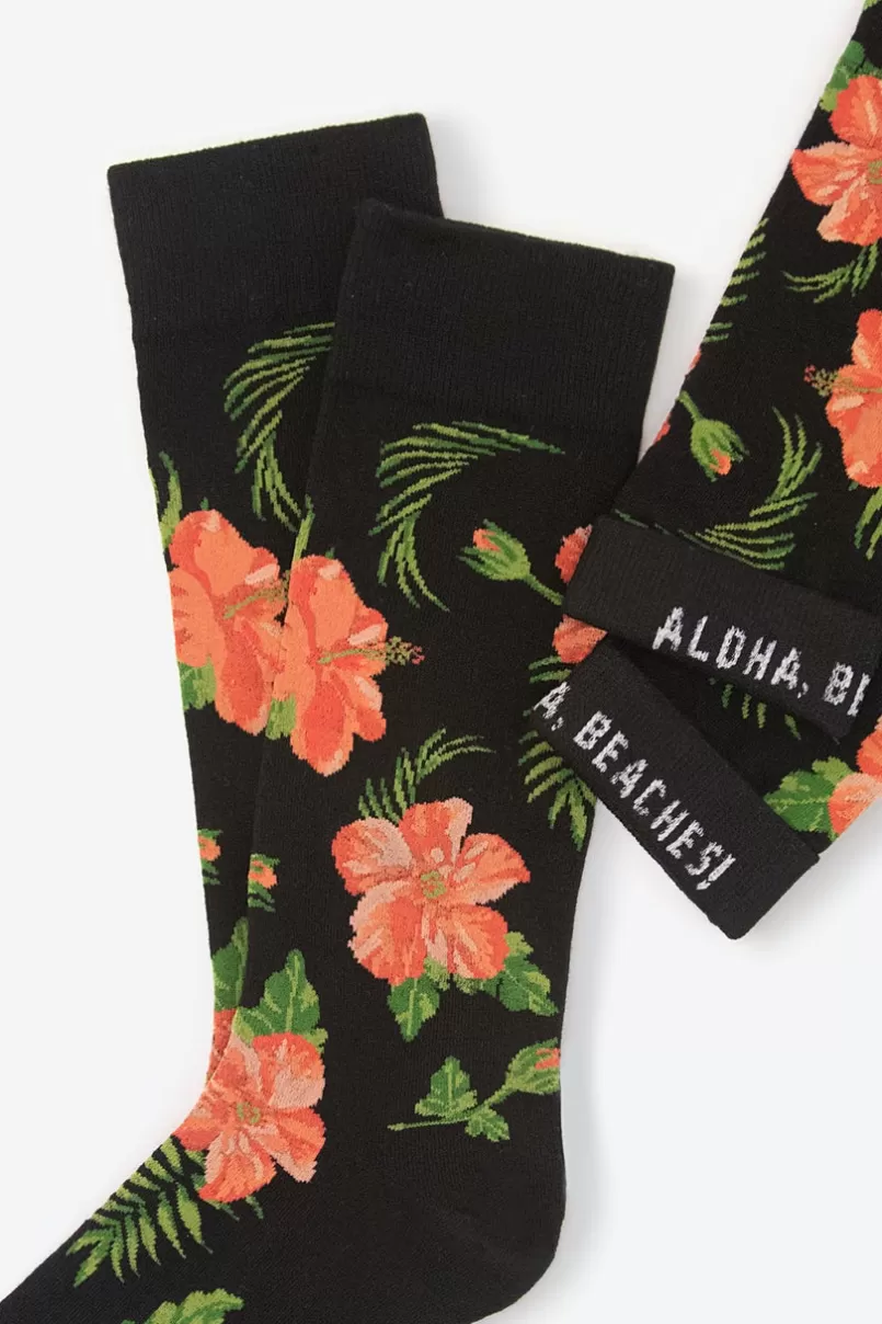 Ties Hibiscus Floral Sock Black Clearance