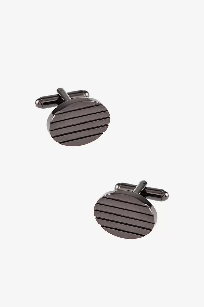 Ties Horizontal Grooves Gunmetal Cufflinks Best Sale