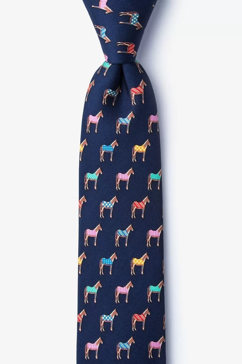 Ties Horse Blanket Navy Blue Skinny Tie Sale