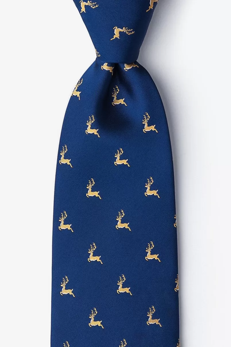 Ties Jumping Reindeer Navy Blue Tie NavyBlue Store