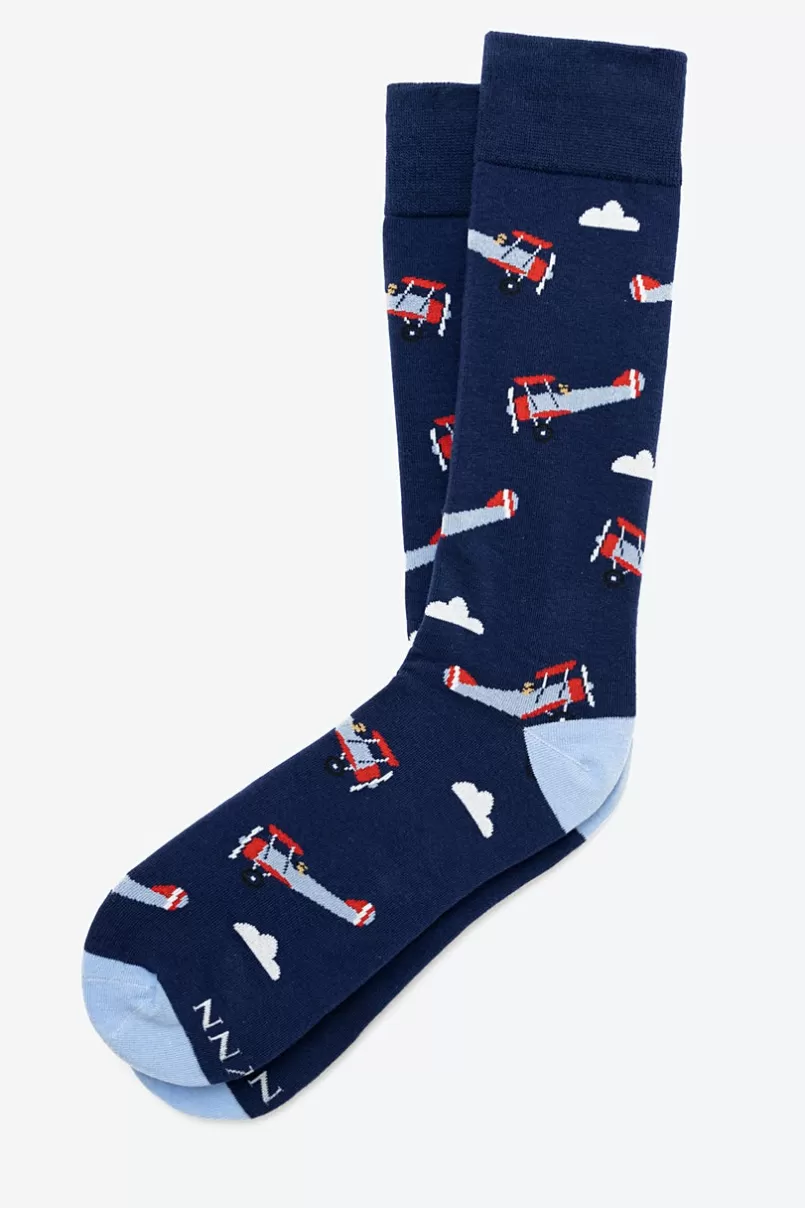 Ties Just Plane Crazy Bi-Plane Navy Blue Sock NavyBlue Online