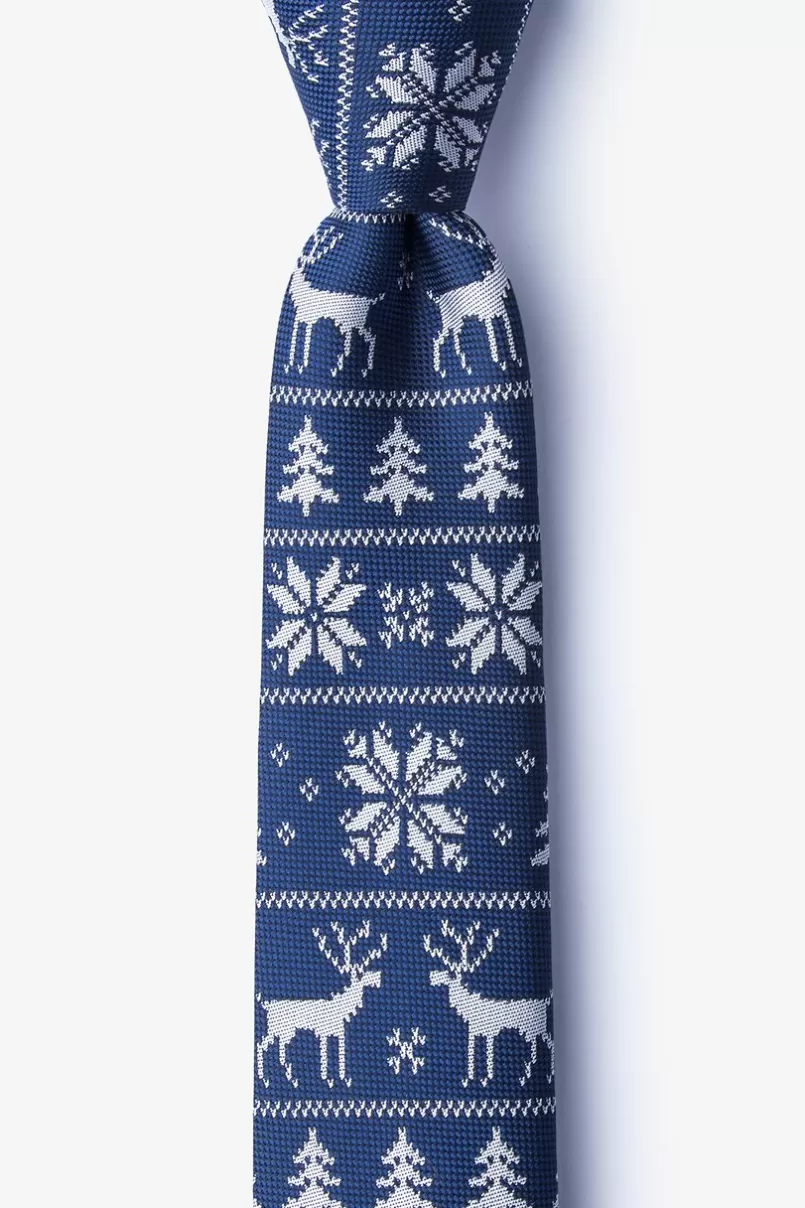 Ties Less Ugly Christmas Sweater Navy Blue Skinny Tie NavyBlue Discount