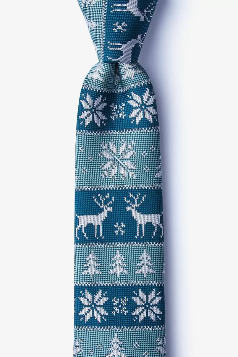 Ties Less Ugly Christmas Sweater Teal Skinny Tie Teal&NavyBlue New