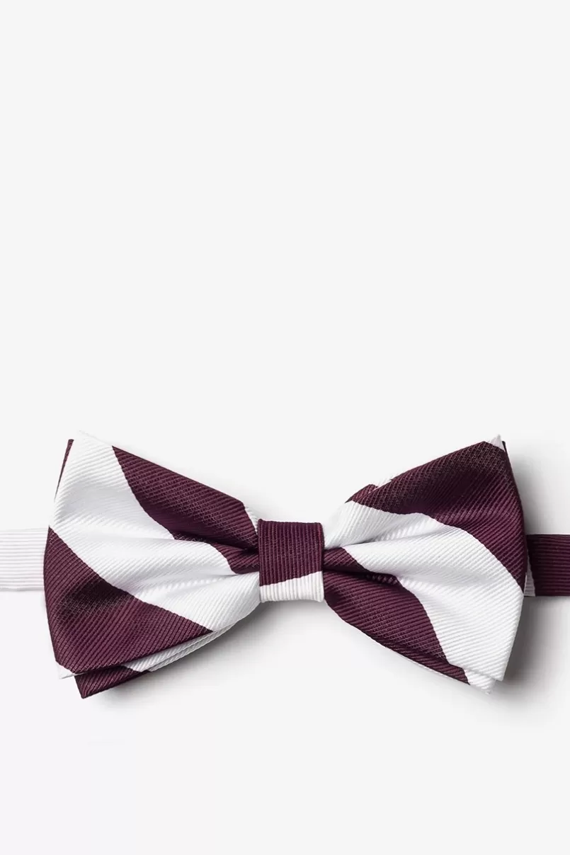 Ties Maroon & White Stripe Pre-Tied Bow Tie Maroon&White Flash Sale