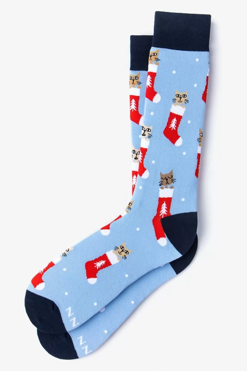 Ties Meowy Christmas Light Blue Sock LightBlue Fashion