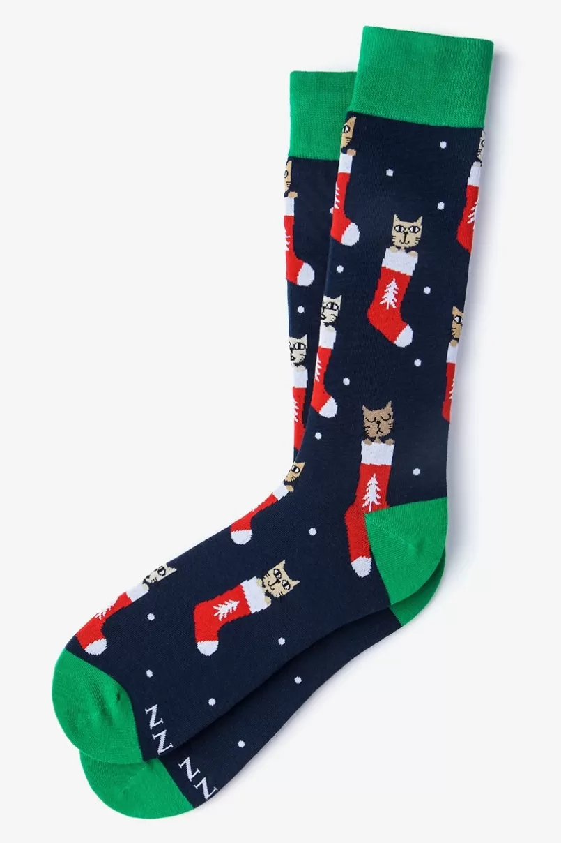 Ties Meowy Christmas Navy Blue Sock NavyBlue Fashion