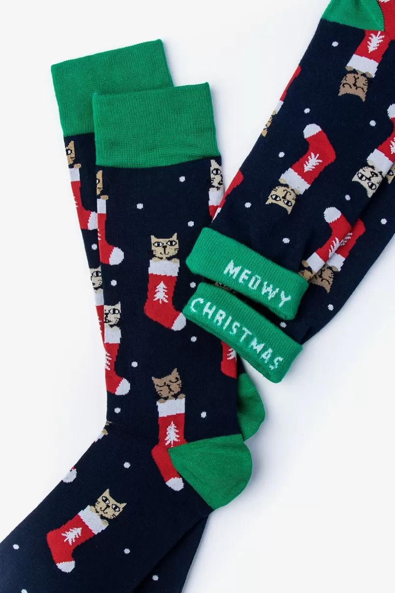 Ties Meowy Christmas Navy Blue Sock NavyBlue Fashion