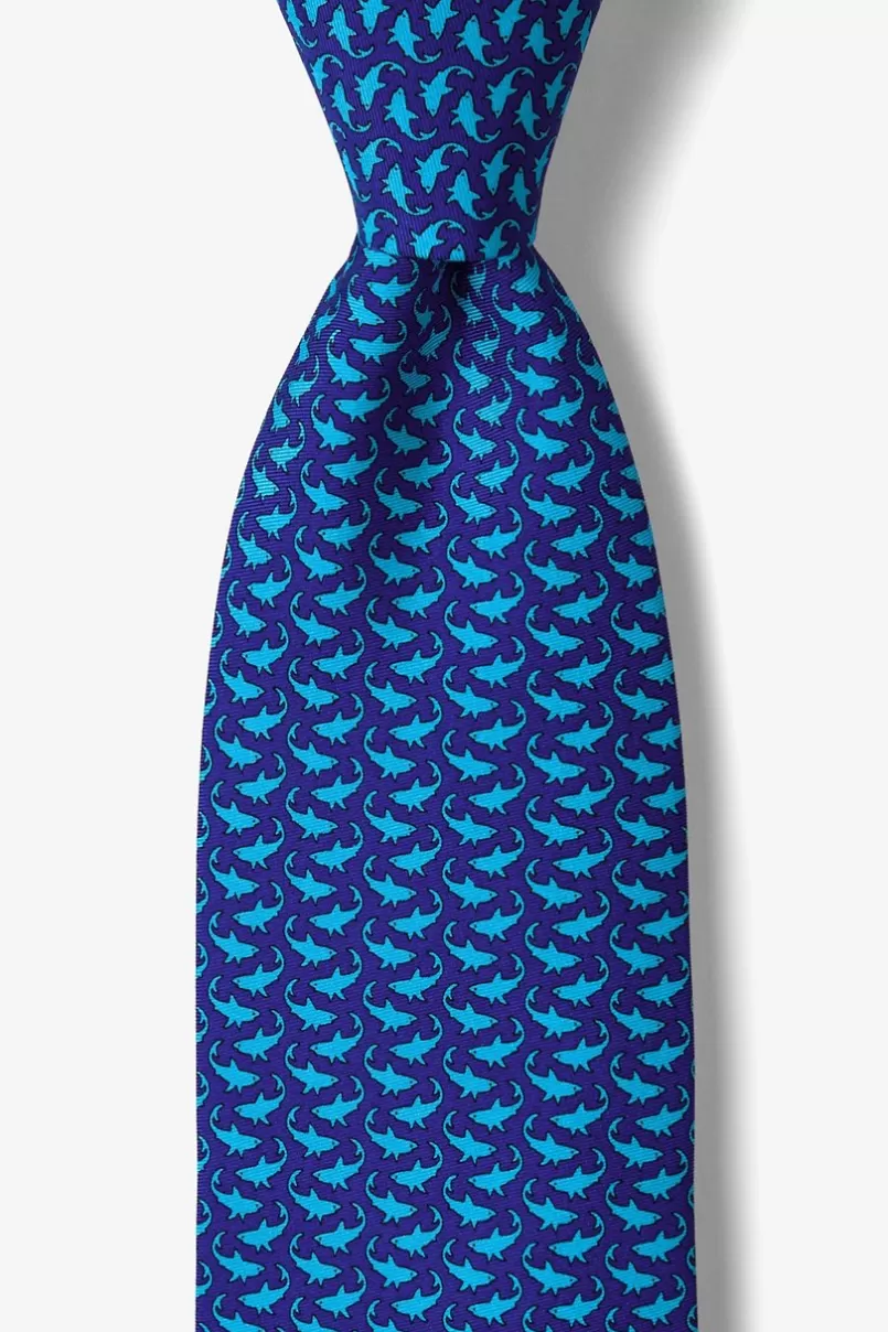 Ties Micro Sharks Navy Blue Tie Cheap