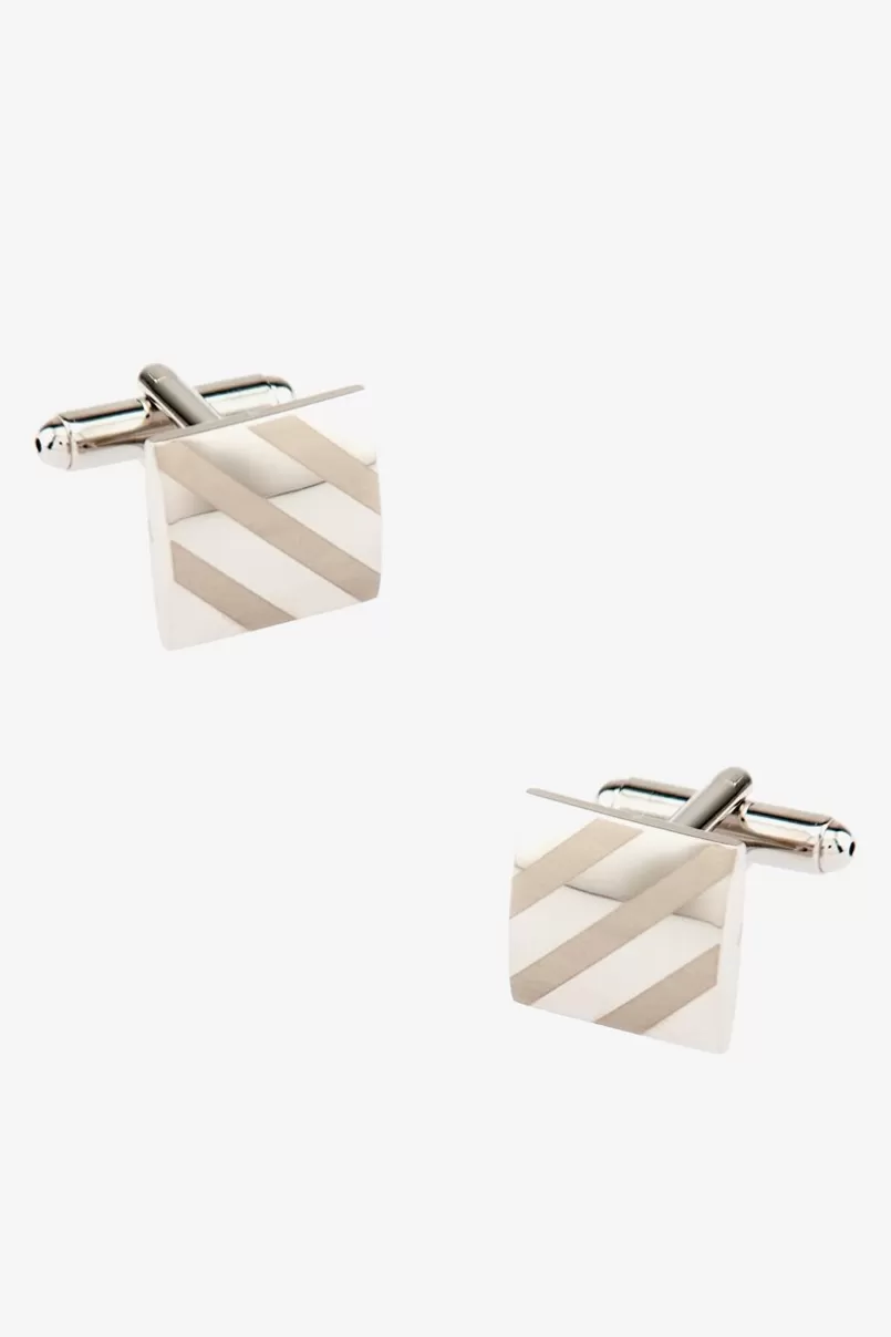 Ties Monochrome Square Diagonal Stripe Silver Cufflinks Cheap