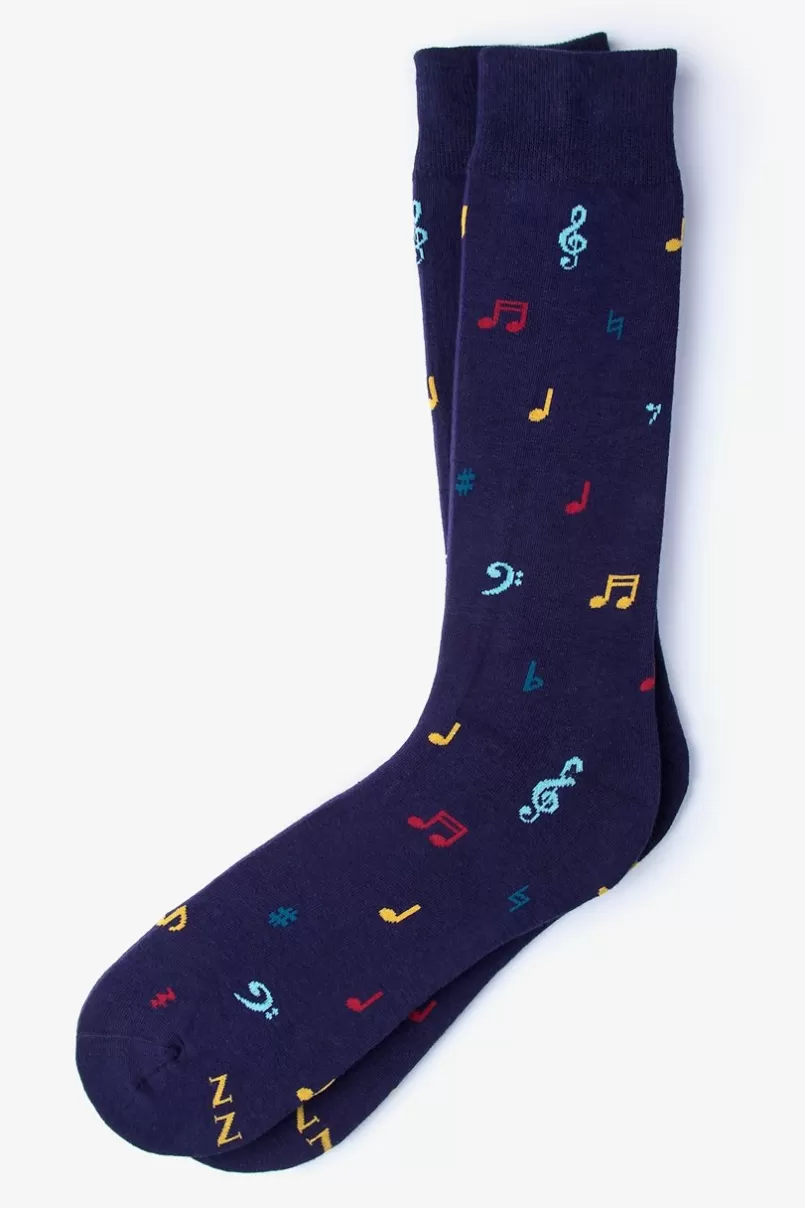 Ties Music Note Navy Blue Sock NavyBlue Discount