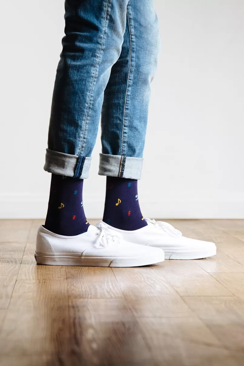 Ties Music Note Navy Blue Sock NavyBlue Discount