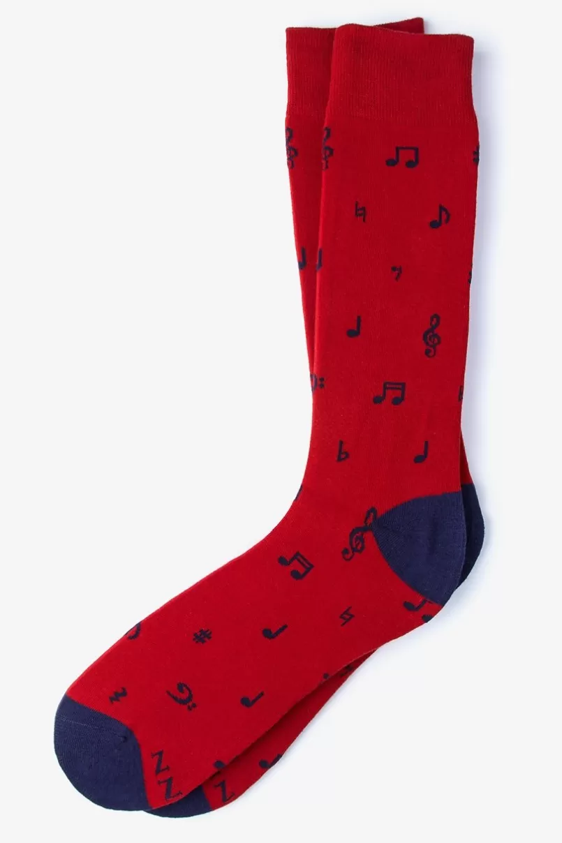 Ties Music Note Sock Red Online