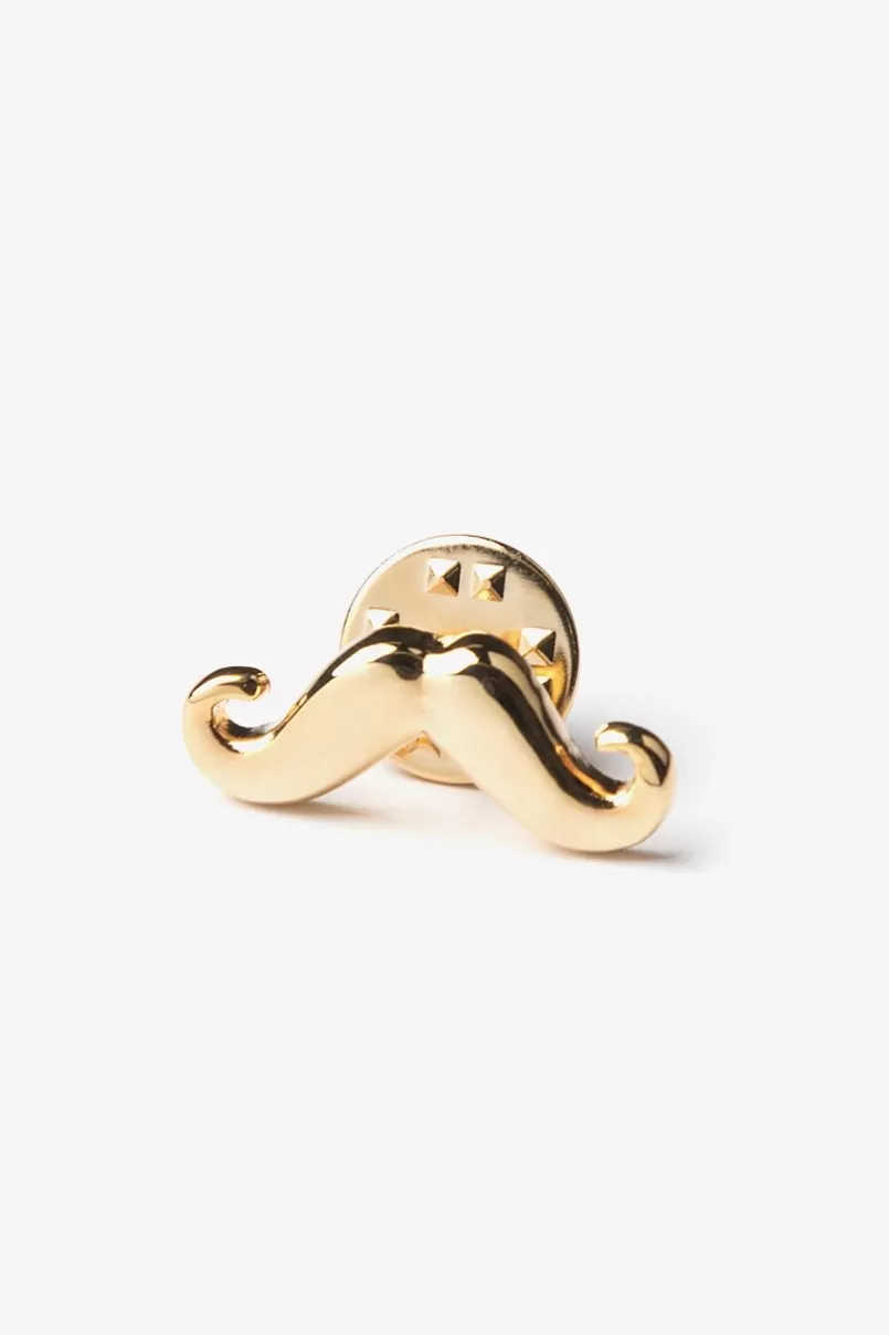 Ties Mustache Lapel Pin Gold Clearance