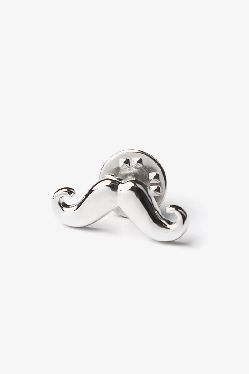 Ties Mustache Lapel Pin Silver Cheap