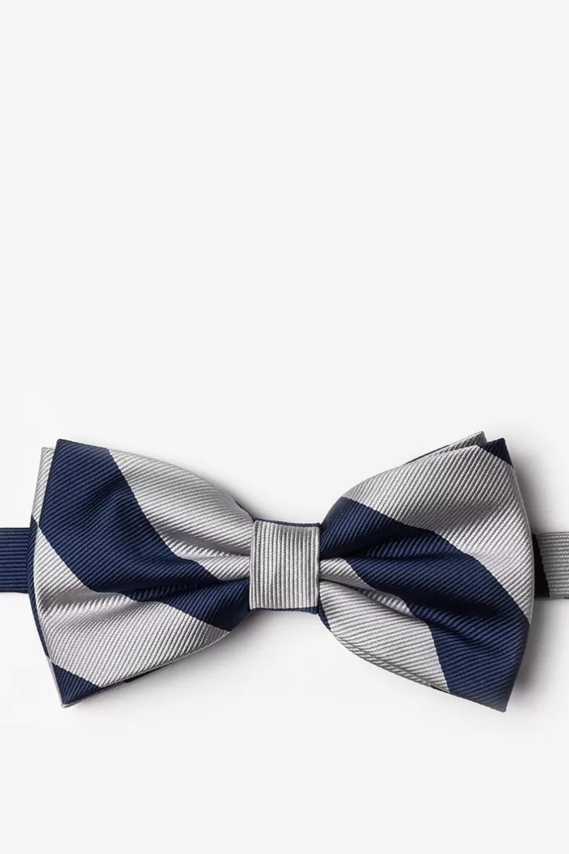 Ties Navy & Silver Stripe Navy Blue Pre-Tied Bow Tie NavyBlue&Silver Best