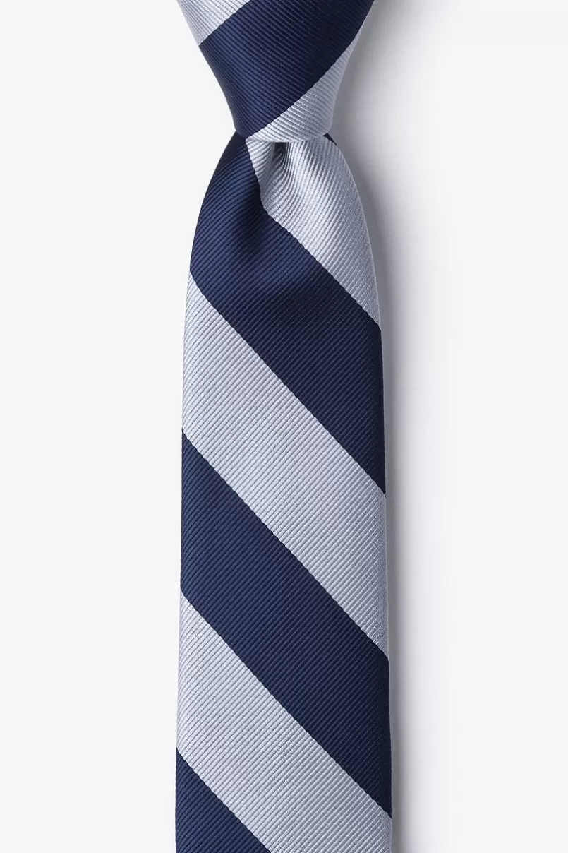 Ties Navy & Silver Stripe Navy Blue Skinny Tie NavyBlue&Silver Online