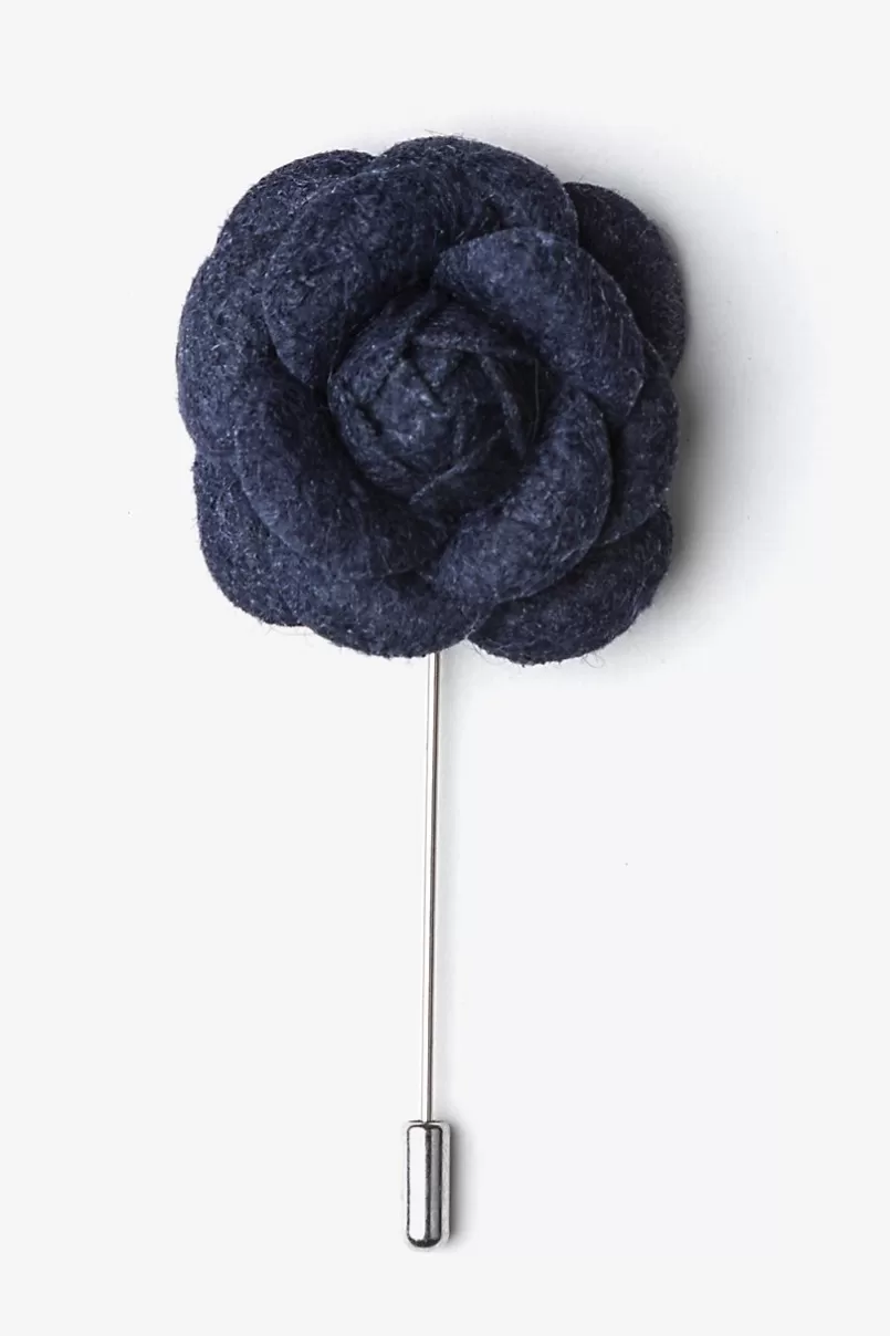 Ties Navy Blue Wool Felt Rose Lapel Pin Online