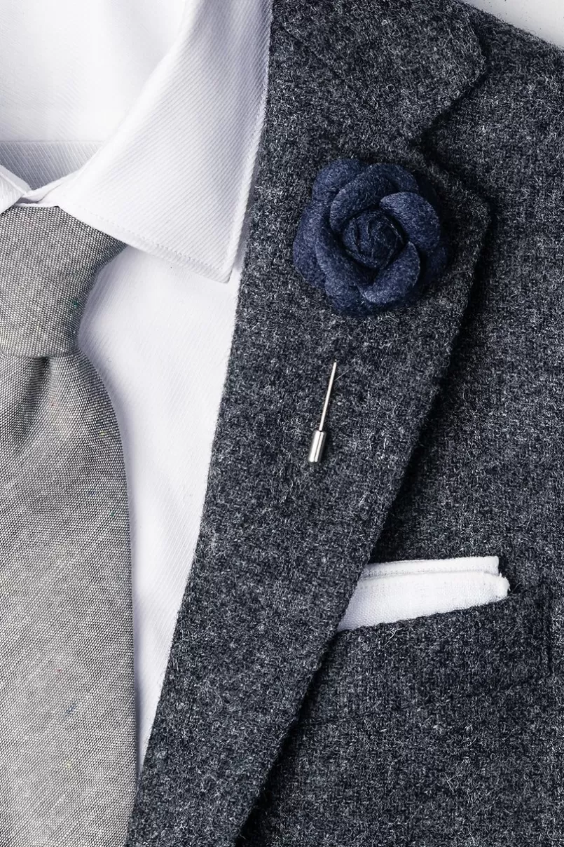 Ties Navy Blue Wool Felt Rose Lapel Pin Online