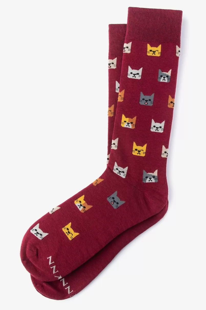 Ties Not Kitten Around Sock Burgundy Discount