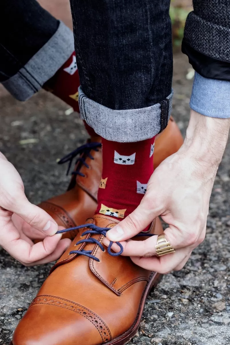 Ties Not Kitten Around Sock Burgundy Discount