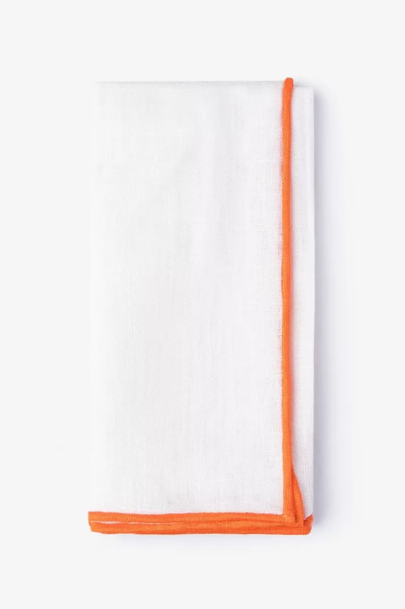 Ties Orange Edged Linen White Pocket Square White&Orange Best Sale