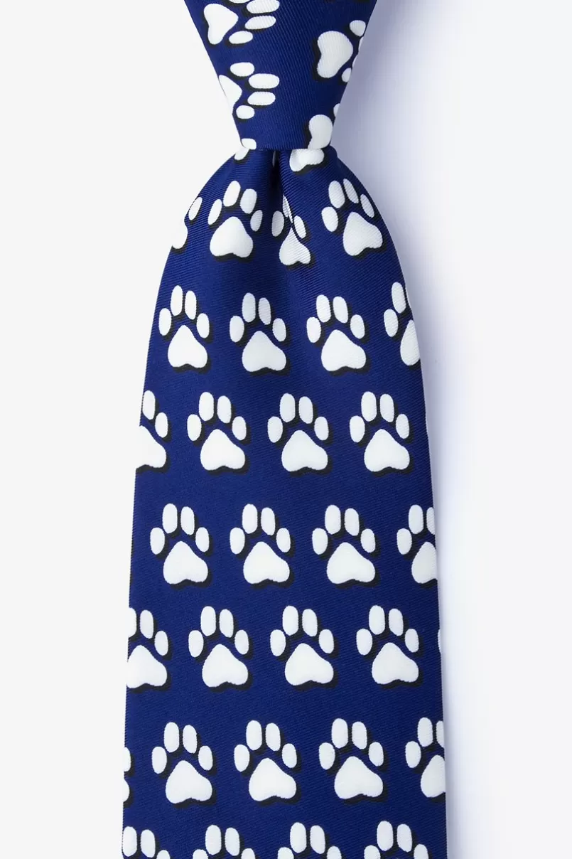 Ties Paw Prints Blue Tie Fashion