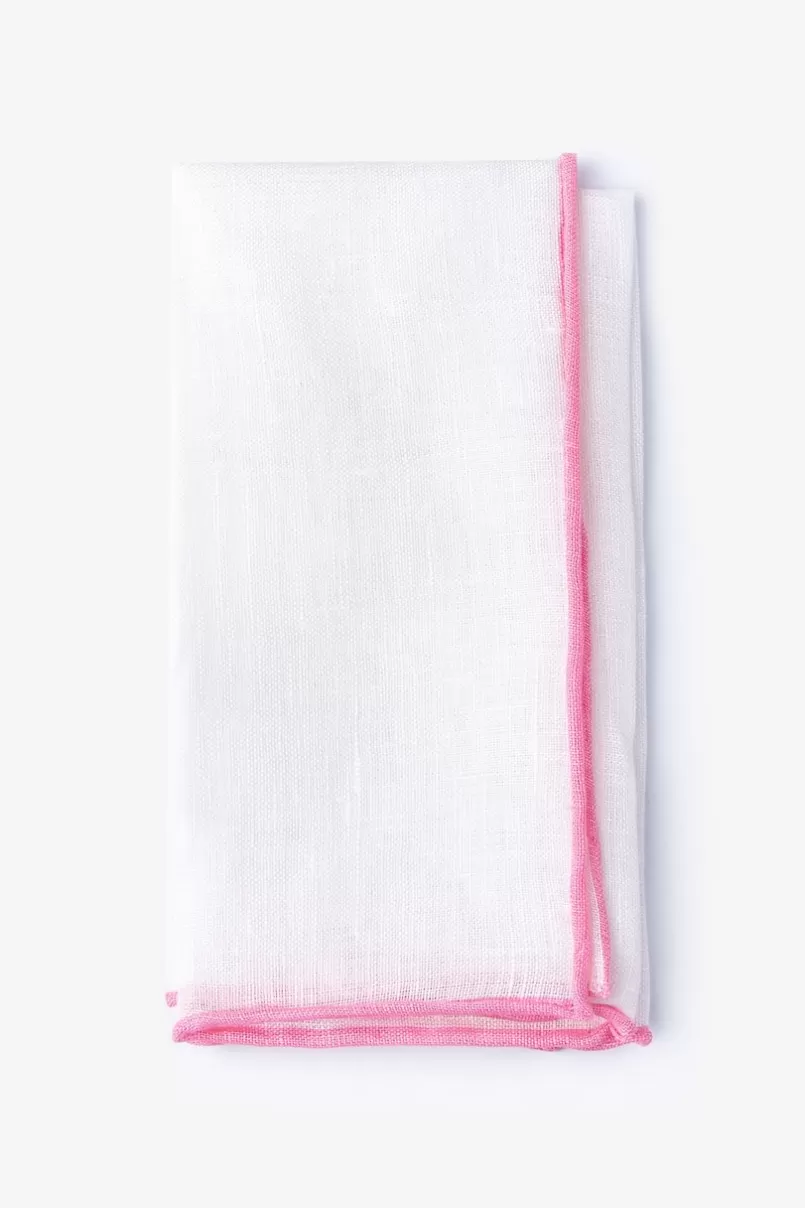 Ties Pink Edged Linen White Pocket Square White&Pink Cheap