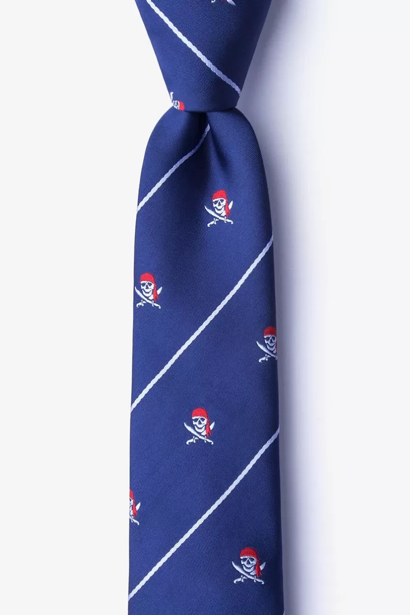 Ties Pirate Skull and Swords Navy Blue Skinny Tie NavyBlue Clearance