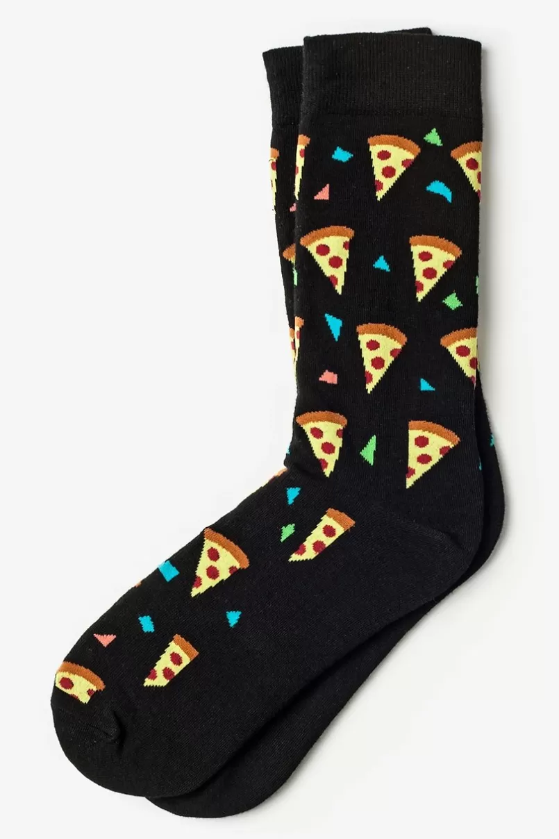 Ties Pizza Party Sock Black New