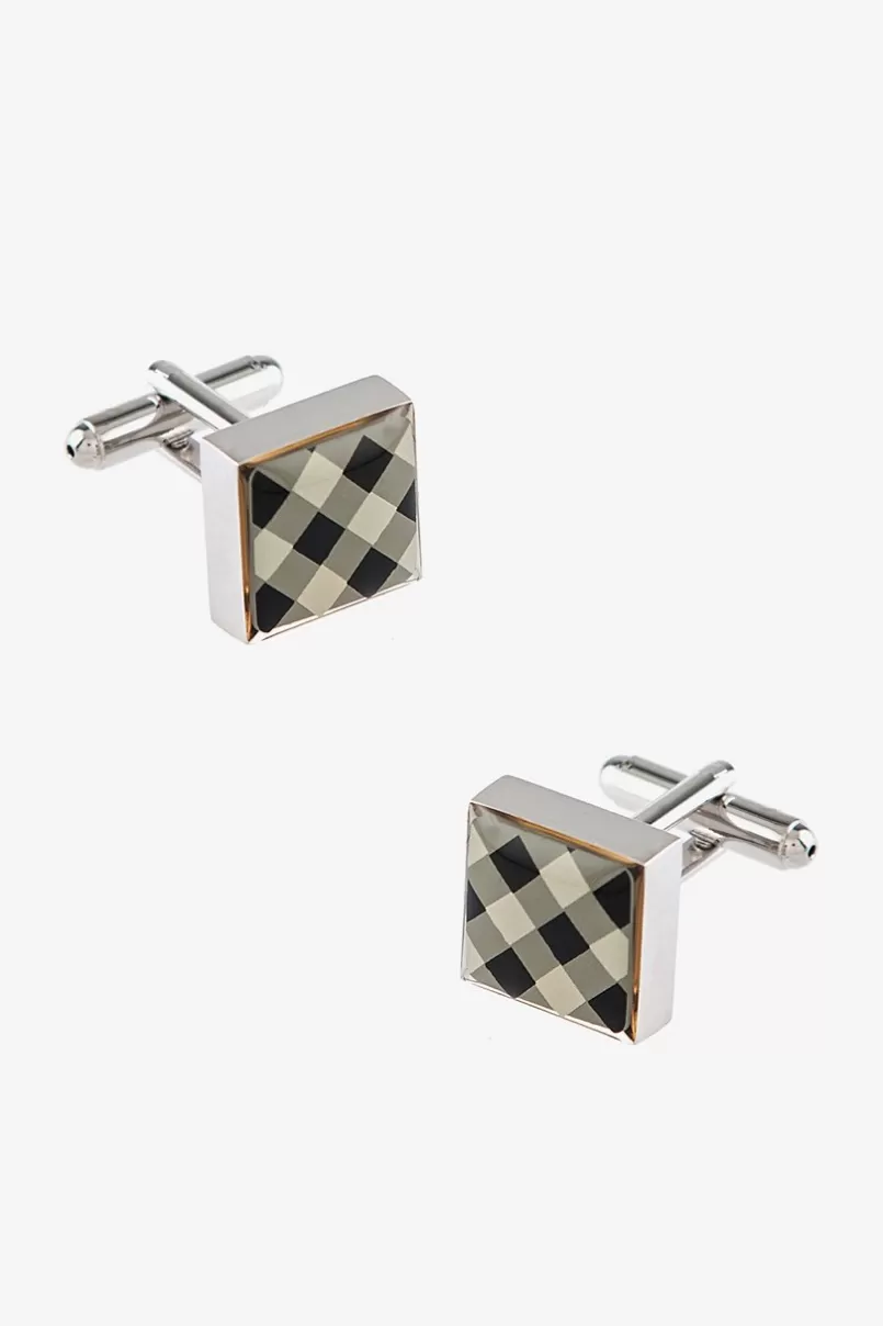 Ties PLAID Silver Cufflinks Clearance