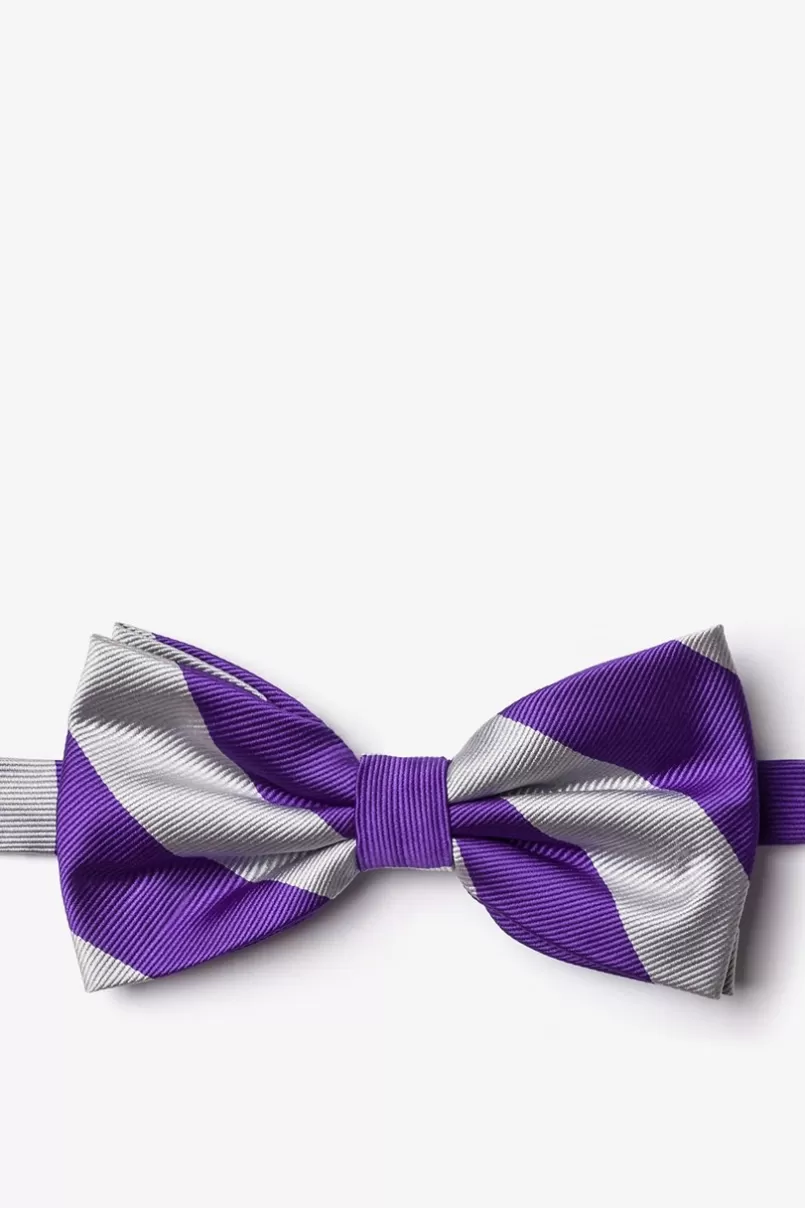 Ties Purple & Silver Stripe Pre-Tied Bow Tie Purple&Silver Best