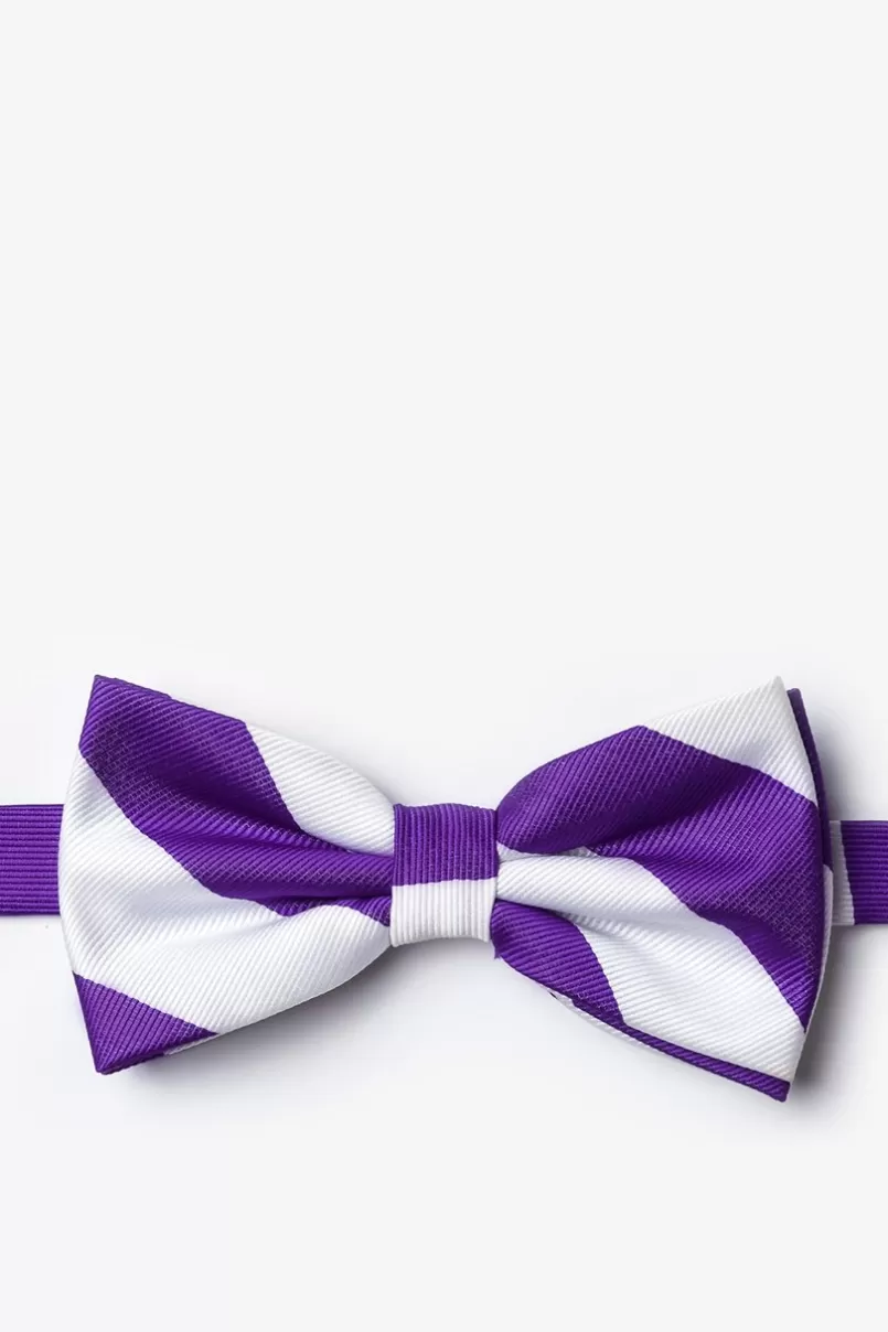 Ties Purple & White Stripe Pre-Tied Bow Tie Purple&White Hot