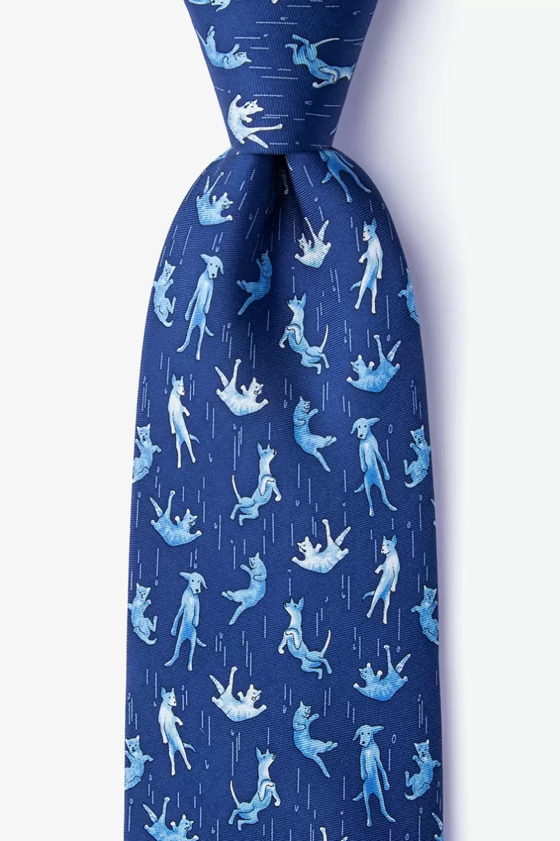 Ties Raining Cats and Dogs Navy Blue Extra Long Tie Sale