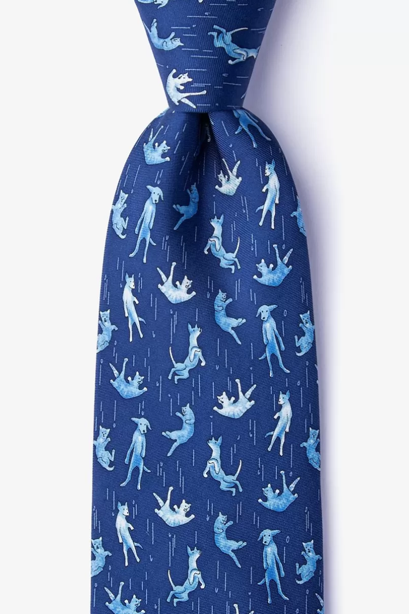 Ties Raining Cats and Dogs Navy Blue Tie Cheap