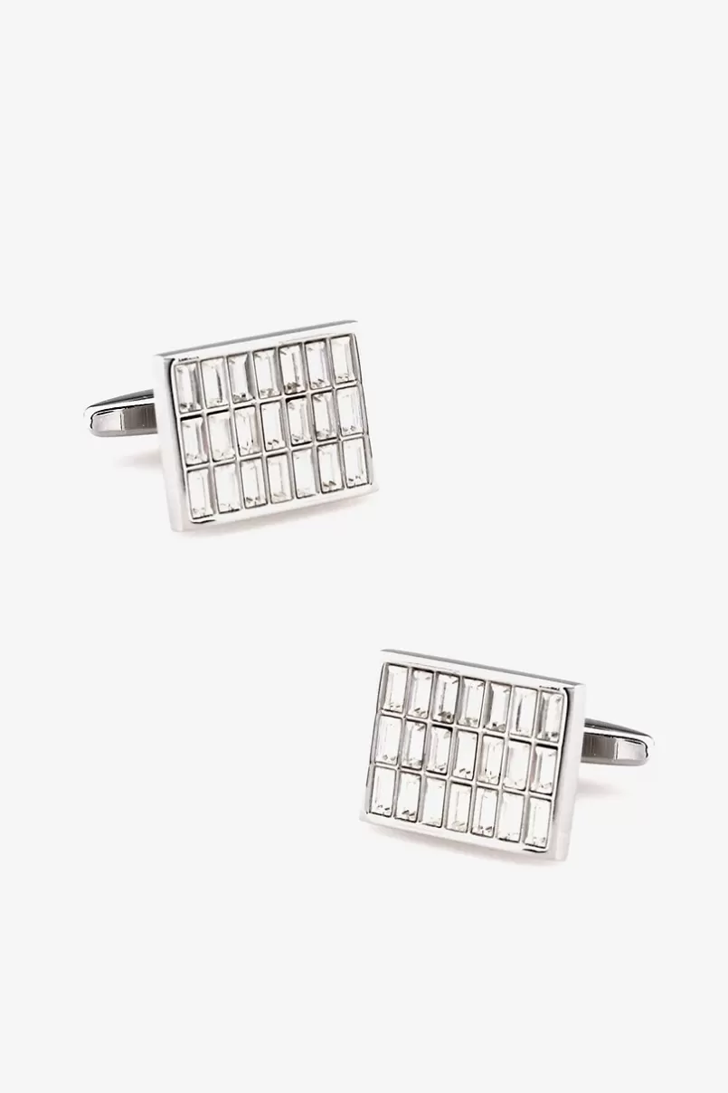 Ties Rectangular Rhinestone Grid Silver Cufflinks Discount