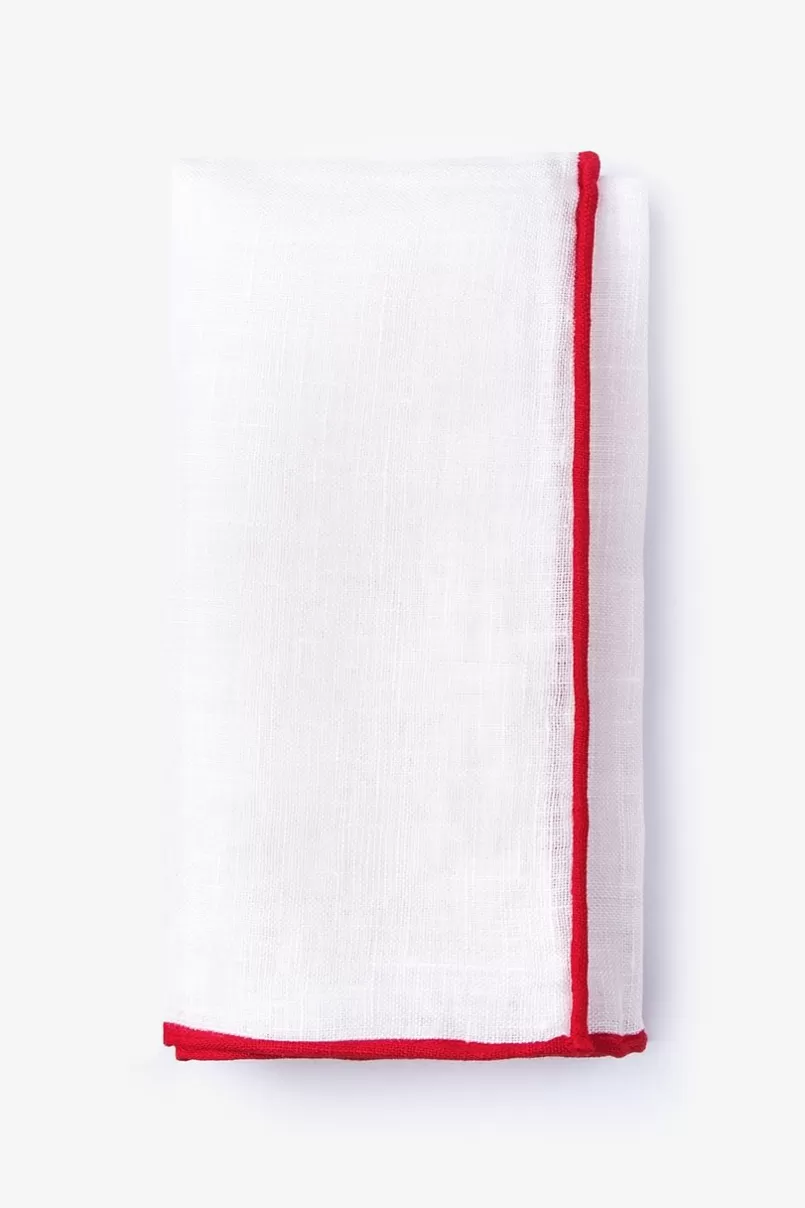 Ties Red Edged Linen White Pocket Square White&Red Sale