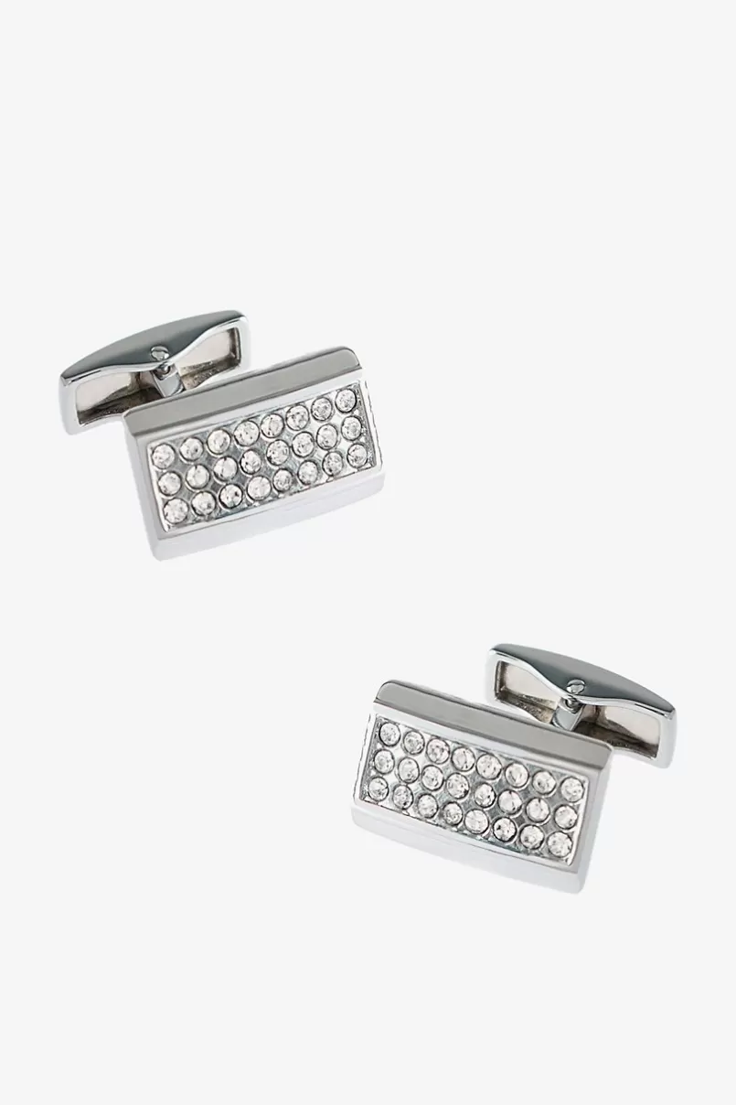 Ties Rhinestone Plate Silver Cufflinks Cheap