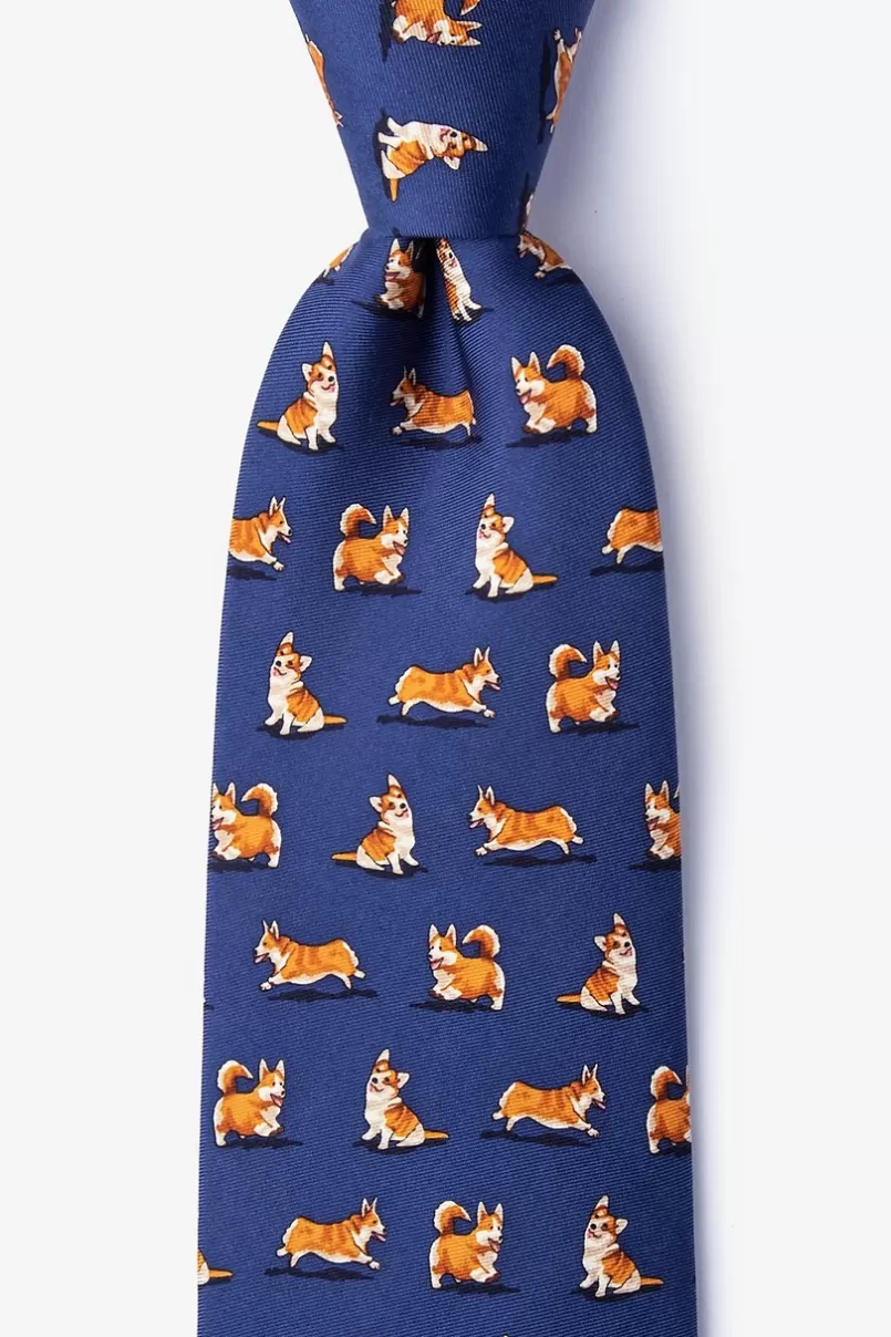 Ties Rowdy Corgis Navy Blue Tie NavyBlue Cheap