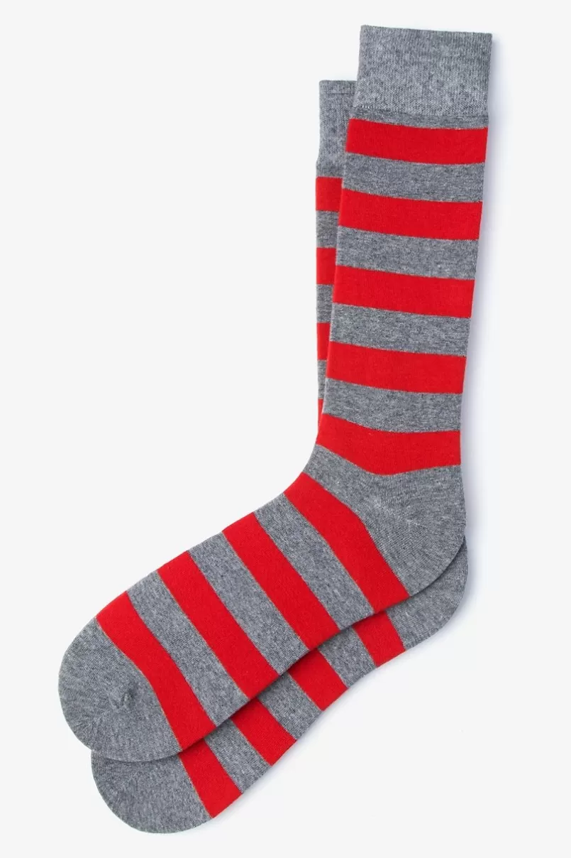 Ties Rugby Stripe Heather Gray Sock HeatherGray&Red Hot