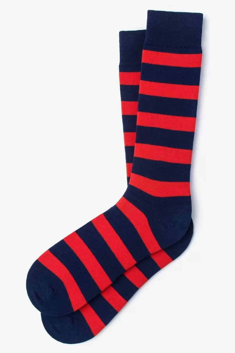 Ties Rugby Stripe Navy Blue Sock NavyBlue&Red Cheap