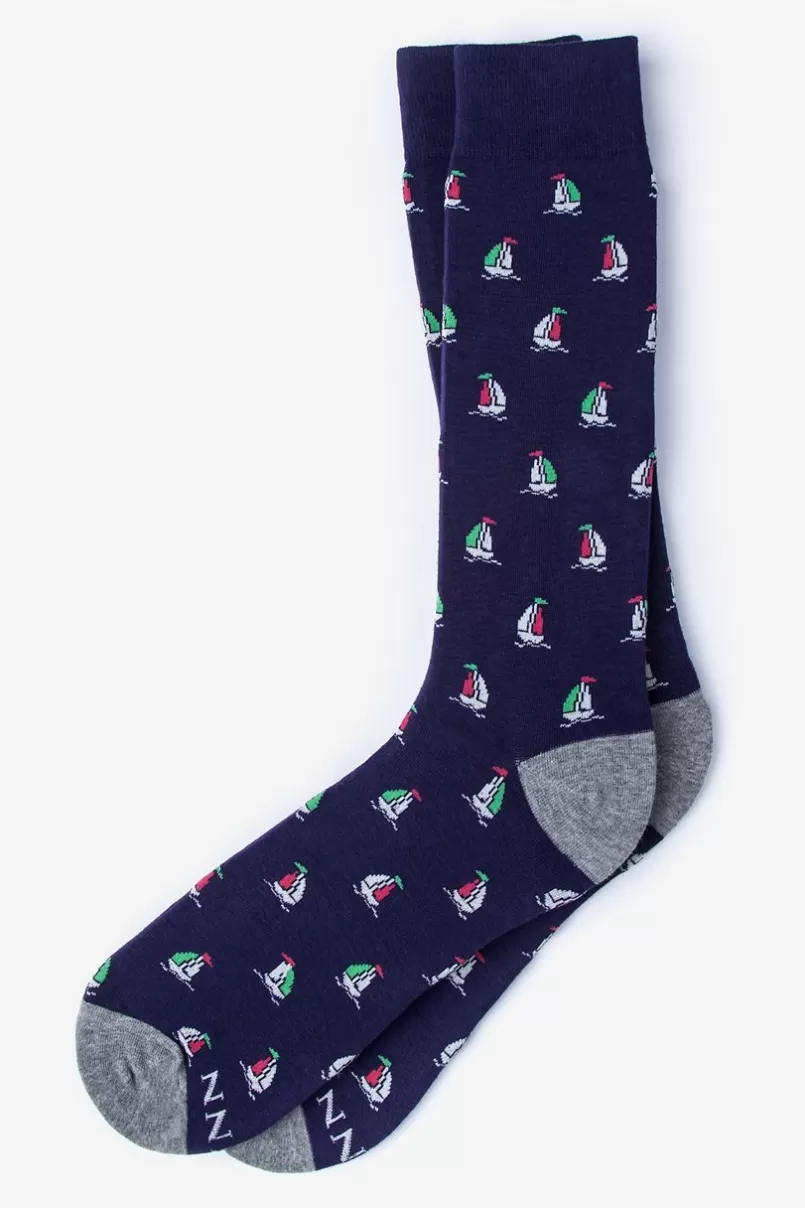 Ties Sail Boat Navy Blue Sock Best