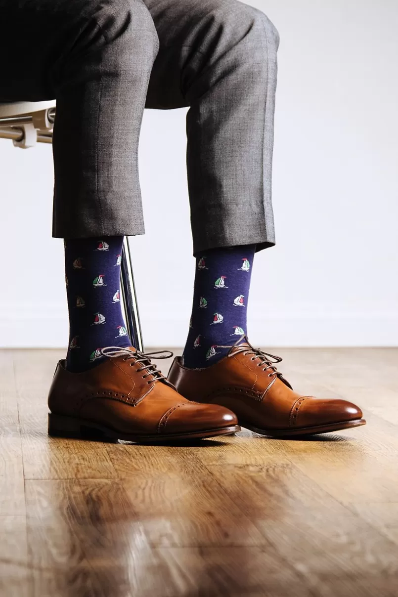 Ties Sail Boat Navy Blue Sock Best