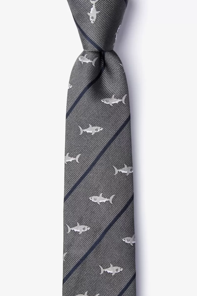 Ties Shark Infested Waters Skinny Tie Charcoal Fashion